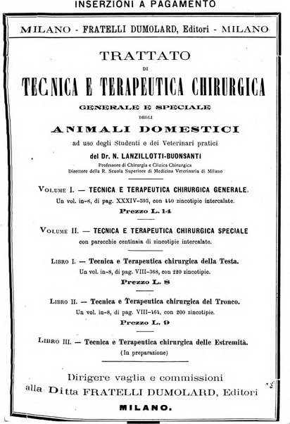 La clinica veterinaria rivista di medicina e chirurgia pratica degli animali domestici