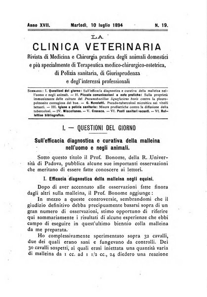 La clinica veterinaria rivista di medicina e chirurgia pratica degli animali domestici