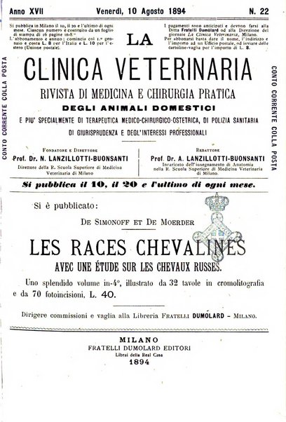 La clinica veterinaria rivista di medicina e chirurgia pratica degli animali domestici