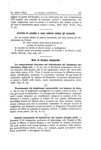 La clinica veterinaria rivista di medicina e chirurgia pratica degli animali domestici