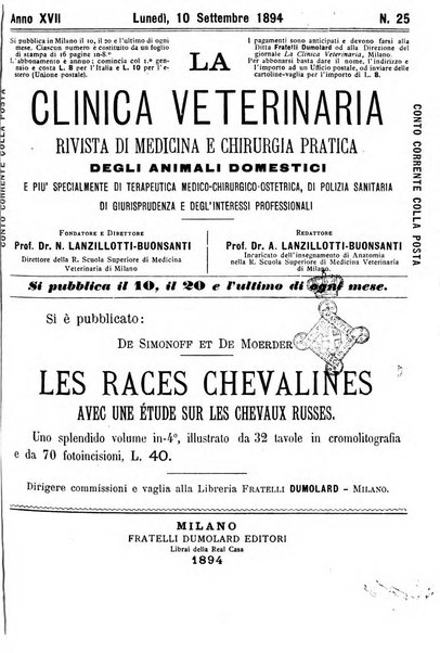 La clinica veterinaria rivista di medicina e chirurgia pratica degli animali domestici