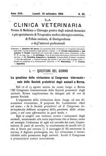 La clinica veterinaria rivista di medicina e chirurgia pratica degli animali domestici