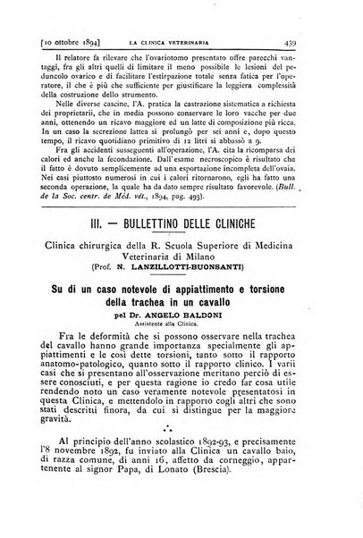 La clinica veterinaria rivista di medicina e chirurgia pratica degli animali domestici