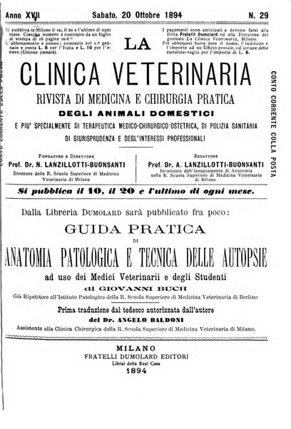 La clinica veterinaria rivista di medicina e chirurgia pratica degli animali domestici