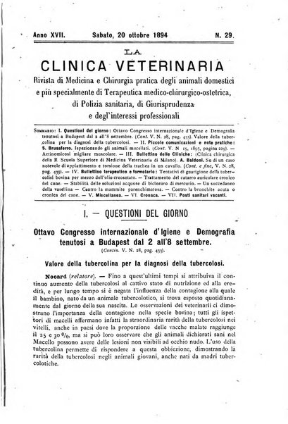 La clinica veterinaria rivista di medicina e chirurgia pratica degli animali domestici