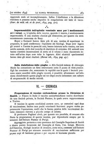 La clinica veterinaria rivista di medicina e chirurgia pratica degli animali domestici
