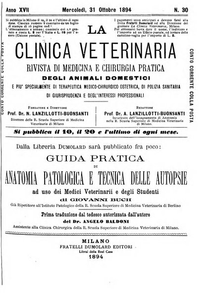 La clinica veterinaria rivista di medicina e chirurgia pratica degli animali domestici