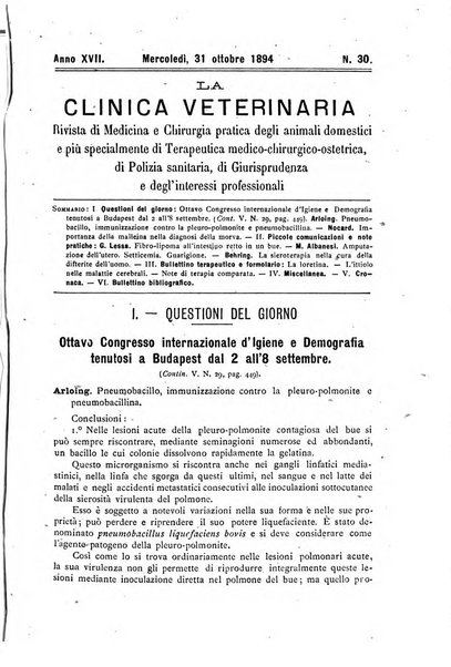 La clinica veterinaria rivista di medicina e chirurgia pratica degli animali domestici