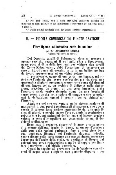 La clinica veterinaria rivista di medicina e chirurgia pratica degli animali domestici