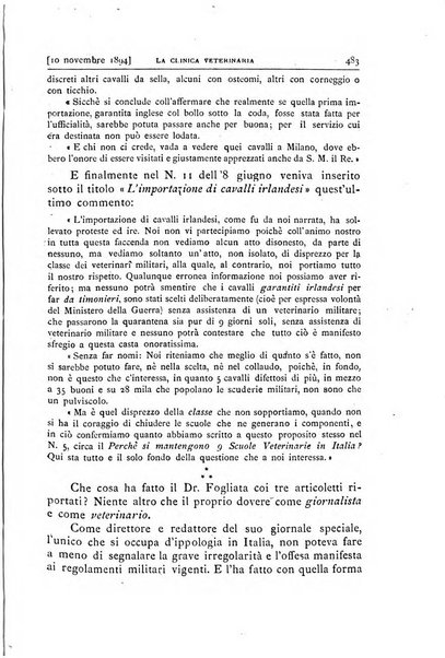 La clinica veterinaria rivista di medicina e chirurgia pratica degli animali domestici