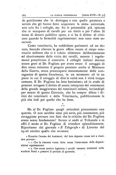 La clinica veterinaria rivista di medicina e chirurgia pratica degli animali domestici