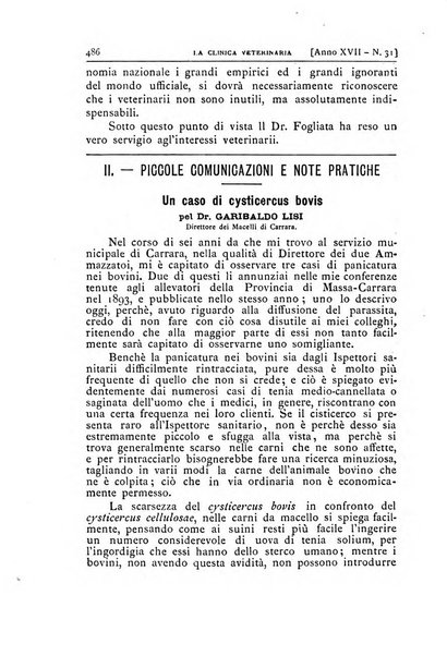 La clinica veterinaria rivista di medicina e chirurgia pratica degli animali domestici