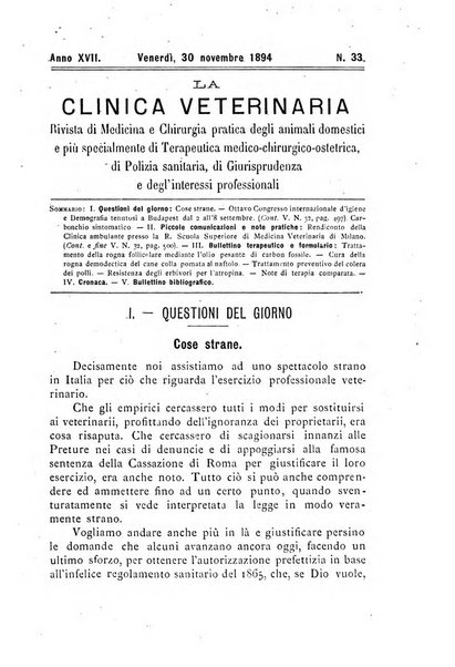 La clinica veterinaria rivista di medicina e chirurgia pratica degli animali domestici