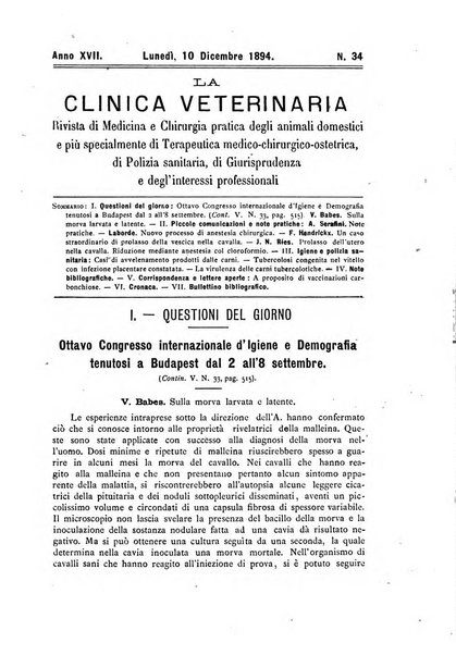 La clinica veterinaria rivista di medicina e chirurgia pratica degli animali domestici