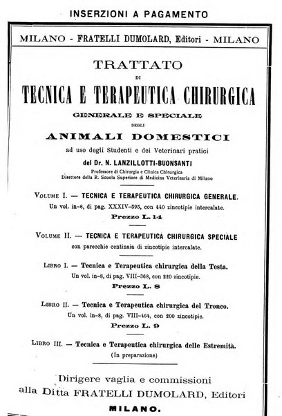 La clinica veterinaria rivista di medicina e chirurgia pratica degli animali domestici