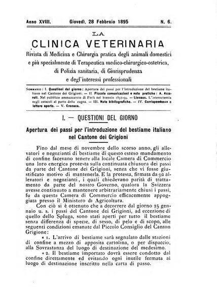 La clinica veterinaria rivista di medicina e chirurgia pratica degli animali domestici