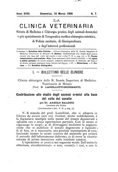 La clinica veterinaria rivista di medicina e chirurgia pratica degli animali domestici