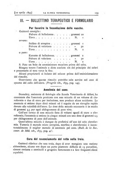 La clinica veterinaria rivista di medicina e chirurgia pratica degli animali domestici