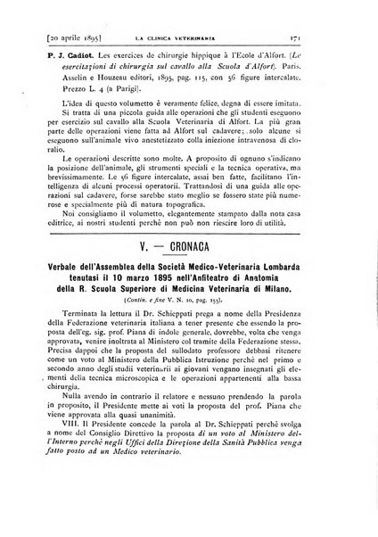 La clinica veterinaria rivista di medicina e chirurgia pratica degli animali domestici