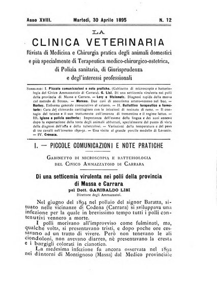 La clinica veterinaria rivista di medicina e chirurgia pratica degli animali domestici