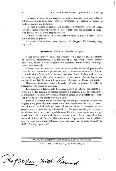 La clinica veterinaria rivista di medicina e chirurgia pratica degli animali domestici