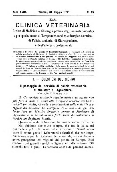 La clinica veterinaria rivista di medicina e chirurgia pratica degli animali domestici