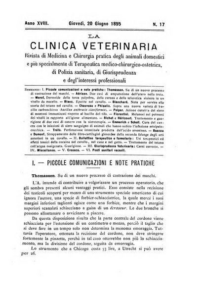 La clinica veterinaria rivista di medicina e chirurgia pratica degli animali domestici