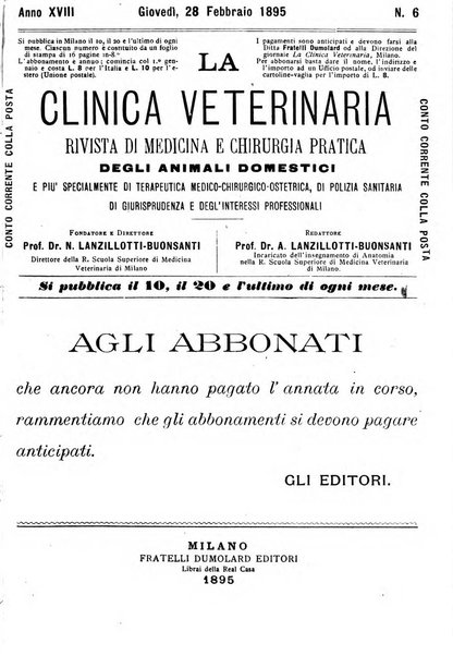 La clinica veterinaria rivista di medicina e chirurgia pratica degli animali domestici