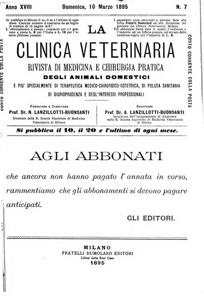 La clinica veterinaria rivista di medicina e chirurgia pratica degli animali domestici