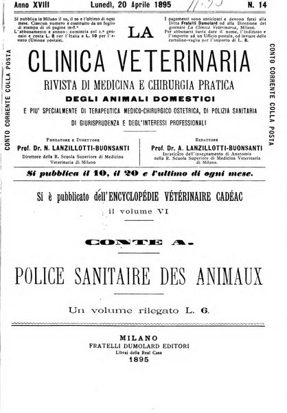 La clinica veterinaria rivista di medicina e chirurgia pratica degli animali domestici