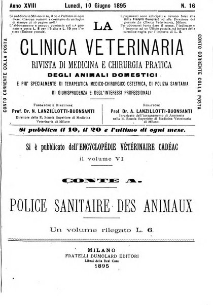 La clinica veterinaria rivista di medicina e chirurgia pratica degli animali domestici