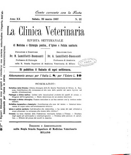 La clinica veterinaria rivista di medicina e chirurgia pratica degli animali domestici