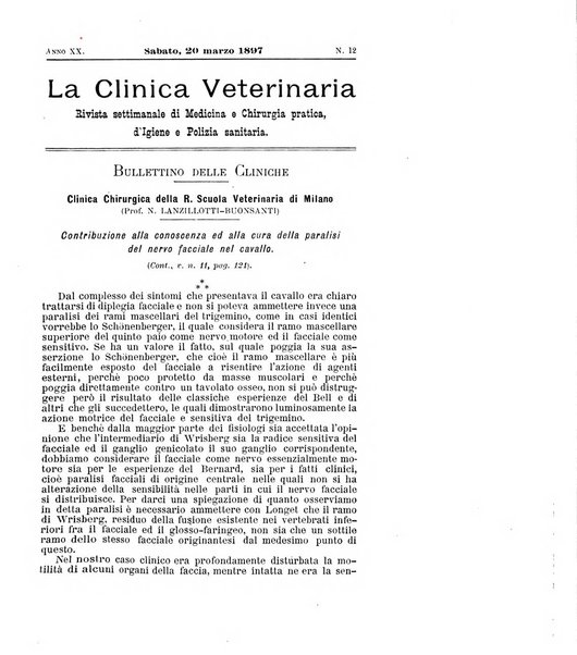 La clinica veterinaria rivista di medicina e chirurgia pratica degli animali domestici