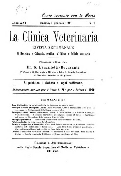 La clinica veterinaria rivista di medicina e chirurgia pratica degli animali domestici