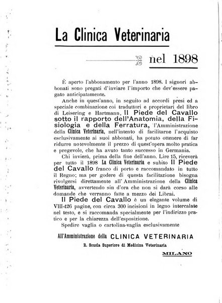 La clinica veterinaria rivista di medicina e chirurgia pratica degli animali domestici