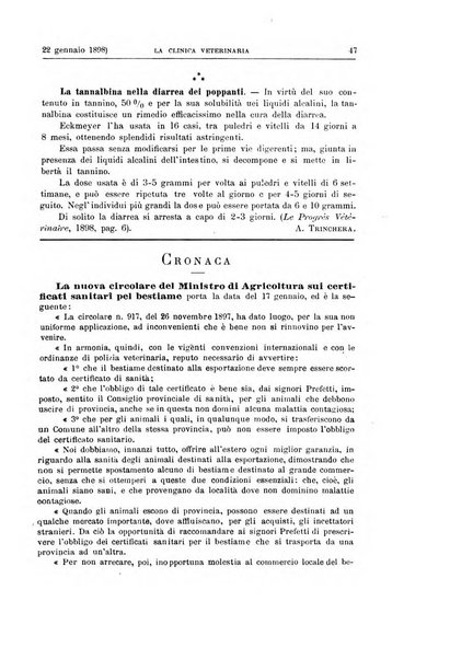 La clinica veterinaria rivista di medicina e chirurgia pratica degli animali domestici