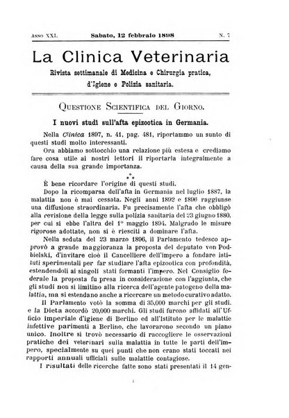 La clinica veterinaria rivista di medicina e chirurgia pratica degli animali domestici