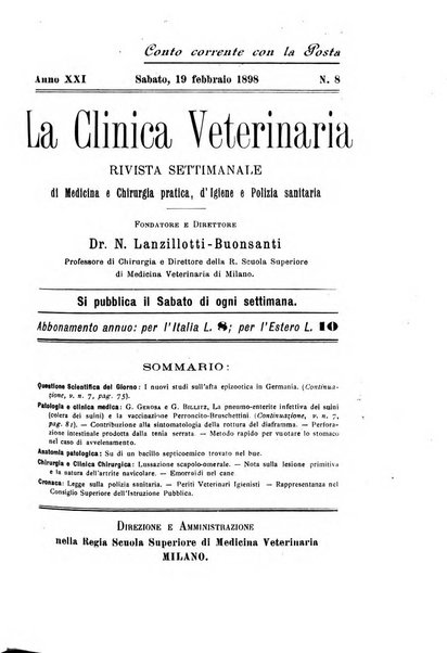 La clinica veterinaria rivista di medicina e chirurgia pratica degli animali domestici