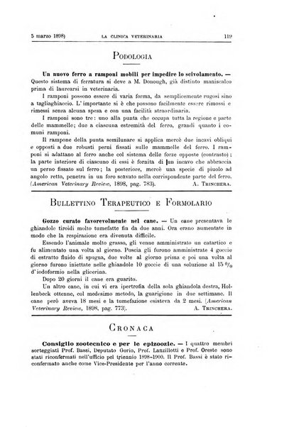 La clinica veterinaria rivista di medicina e chirurgia pratica degli animali domestici