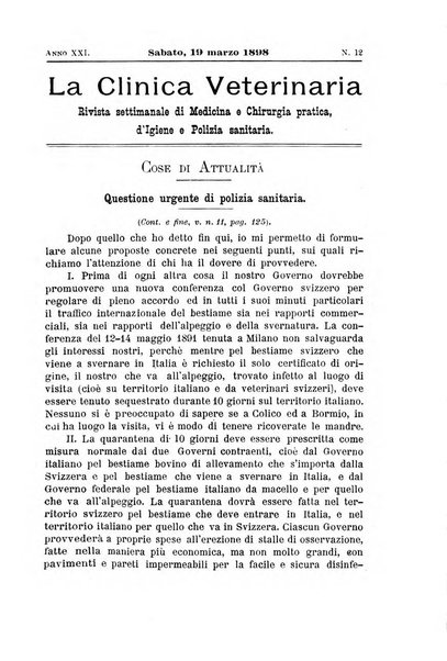 La clinica veterinaria rivista di medicina e chirurgia pratica degli animali domestici