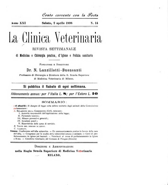 La clinica veterinaria rivista di medicina e chirurgia pratica degli animali domestici