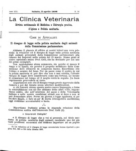 La clinica veterinaria rivista di medicina e chirurgia pratica degli animali domestici