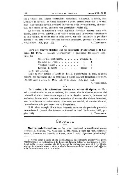 La clinica veterinaria rivista di medicina e chirurgia pratica degli animali domestici