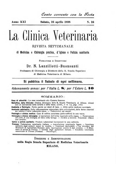 La clinica veterinaria rivista di medicina e chirurgia pratica degli animali domestici