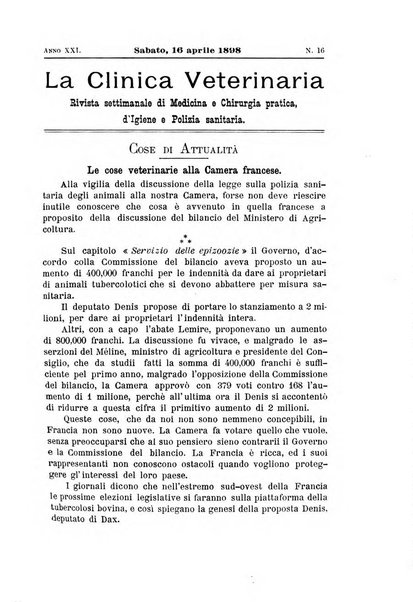 La clinica veterinaria rivista di medicina e chirurgia pratica degli animali domestici