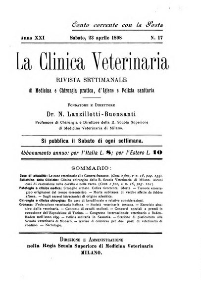 La clinica veterinaria rivista di medicina e chirurgia pratica degli animali domestici