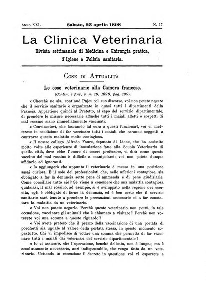 La clinica veterinaria rivista di medicina e chirurgia pratica degli animali domestici