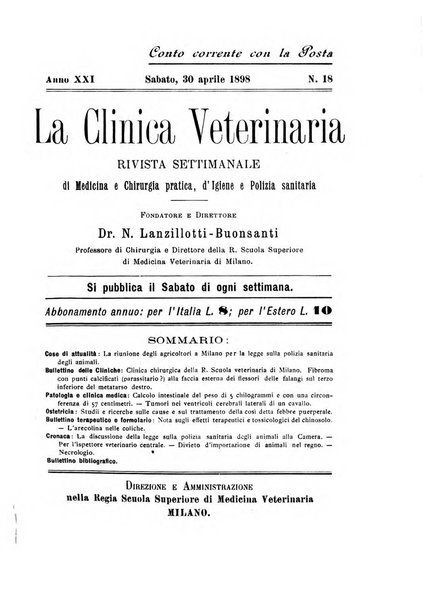 La clinica veterinaria rivista di medicina e chirurgia pratica degli animali domestici