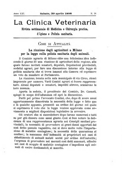 La clinica veterinaria rivista di medicina e chirurgia pratica degli animali domestici