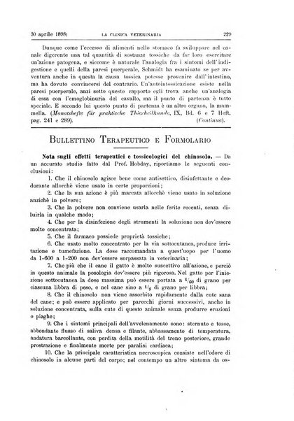 La clinica veterinaria rivista di medicina e chirurgia pratica degli animali domestici